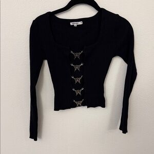 Black Long Sleeve Blouse with Front Detailing